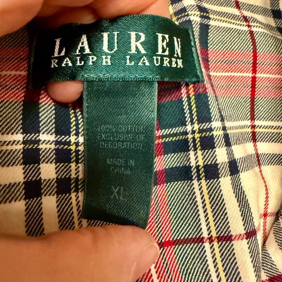 Lauren Ralph Lauren Plaid Pajama Top Long Sleeve Button Down Cotton Red Navy XL - Picture 6 of 6